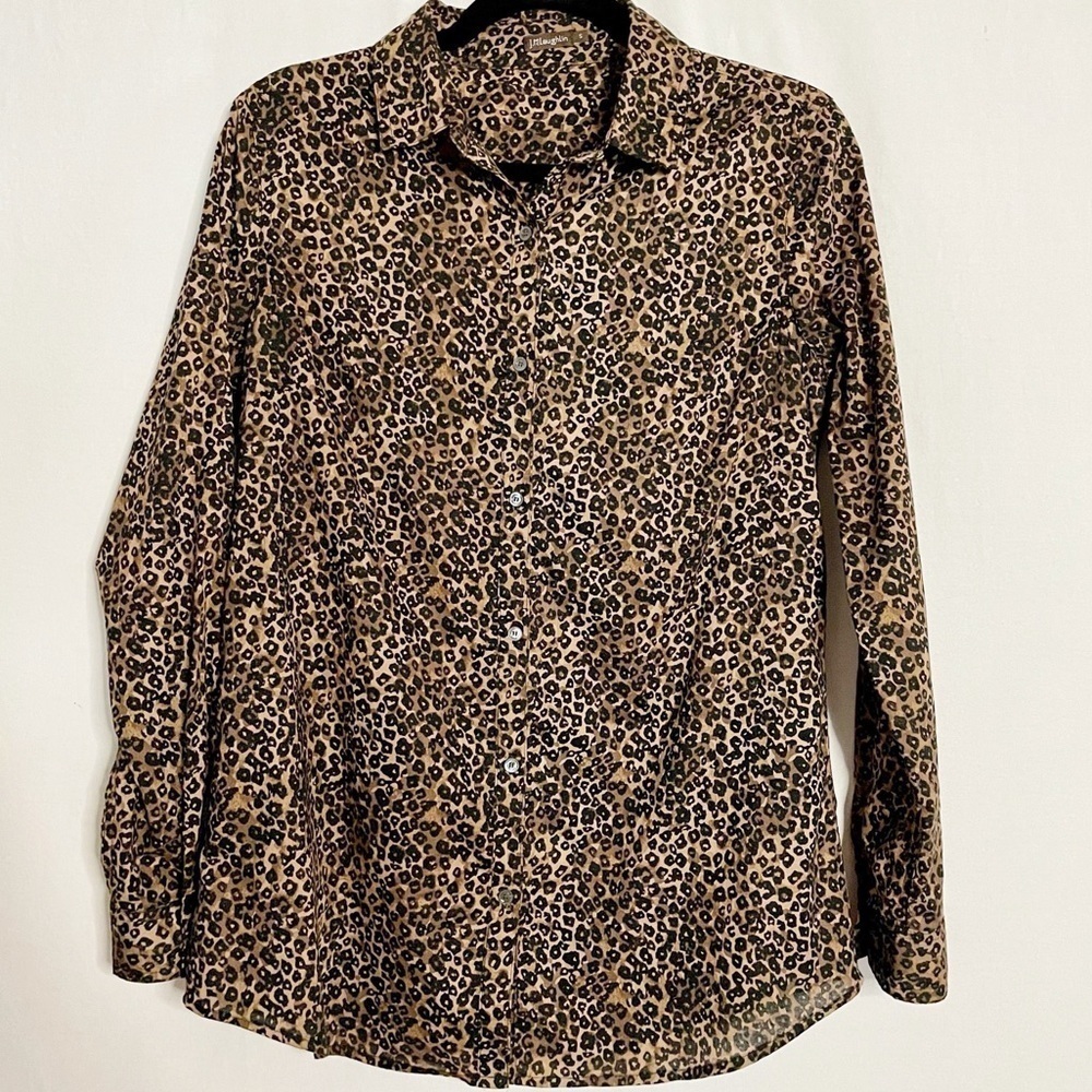 J.McLaughlin Leopard Animal Print Cotton Long Sleeve Button Down Shirt